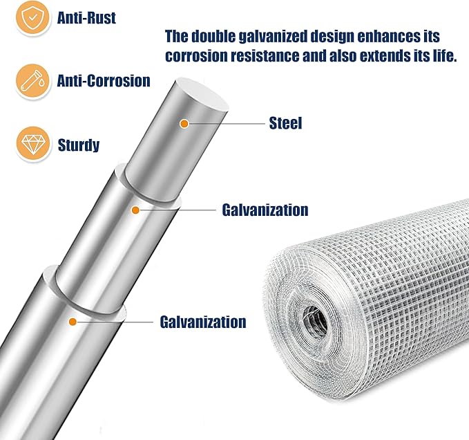 1/2inch 36Inch（H）x100Ft（L）19 Gauge Hardware Cloth Chicken Wire Fencing Hot-Dipped Galvanized Welded Chicken Wire Mesh Roll Metal Fence for Poultry Cage Home Improvement Projects