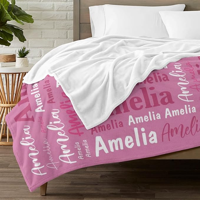 Custom Blanket with Name Personalized Blankets for Kids Adult Boys Girls Flannel Monogrammed Customized Blankets Throw (50''x60'')