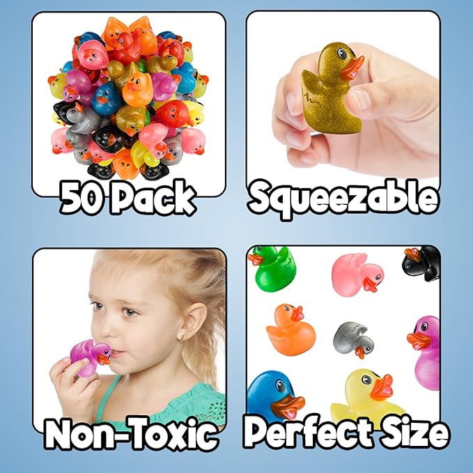 Bedwina Glitter Rubber Ducks in Bulk, Jeep Ducks for Ducking and Cruise Gifts, Kids Bath Toys, Mini Floating Rubber Duckies - Party Favors, Bulk Toys for Kids, Pool, Birthday, Decor - 50 Count