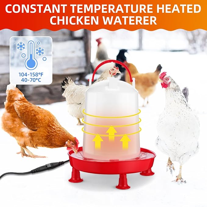 4 Pcs Heated Chicken Waterer for Winter, Poultry Feeder, Poultry Heated Constant Temperature Fountain with Leg Support for Chicken Coop Chicks Birds (6l)