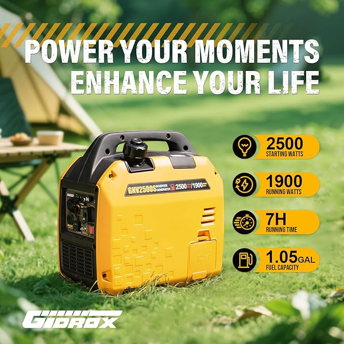 2500W Inverter Generator, Gas Powered,Portable Generator Clean Energy Source, CO Sensor,RV Ready, Parallel Capable,Super Quiet for Outdoor Camping EPA Compliant