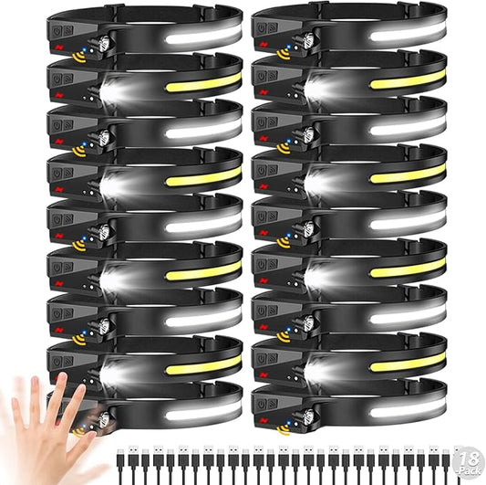Aikertec Rechargeable Headlamp 18 Pack, 230°Beam Headlamp for Adults, 6 Mode Camping & Spotlight, Motion Sensor, Lightweight Headlights Flashlight