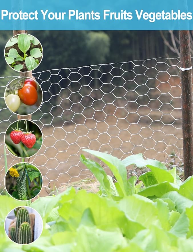 16in x 82ft Chicken Wire, TOYPOPOR 40cm x 25m Poultry Wire Netting Hexagonal Galvanized Mesh Garden Fence Barrier for Pet Rabbit Chicken Fencing (16In x 82FT)