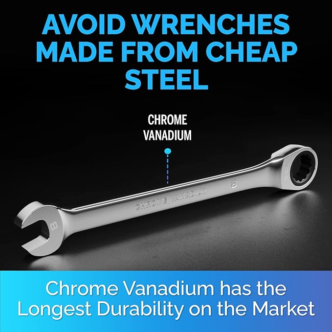 TOOLGUARDS 8mm Wrench - Ratcheting Wrench - Slim Profile - Ratchet Wrench - 100% Lifetime Satisfaction Guarantee