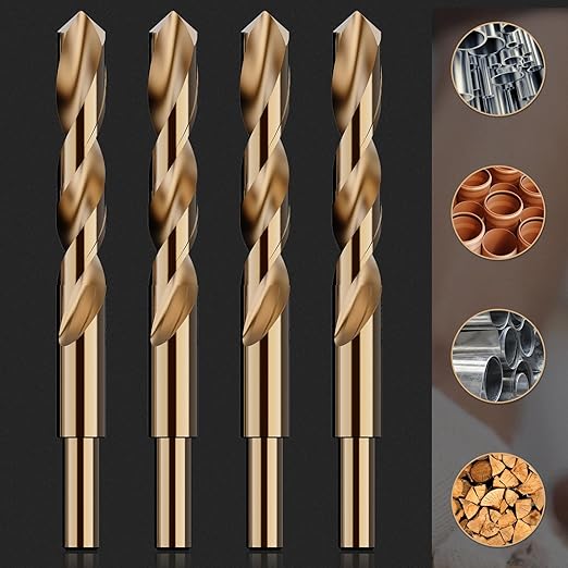 9/16" (4pcs) Cobalt Drill Bit Set, M35 High Speed Steel Jobber Length Drill Bit Kit for Hardened Metal, Stainless Steel, Cast Iron, Wood and Plastic, with Index Storage Case