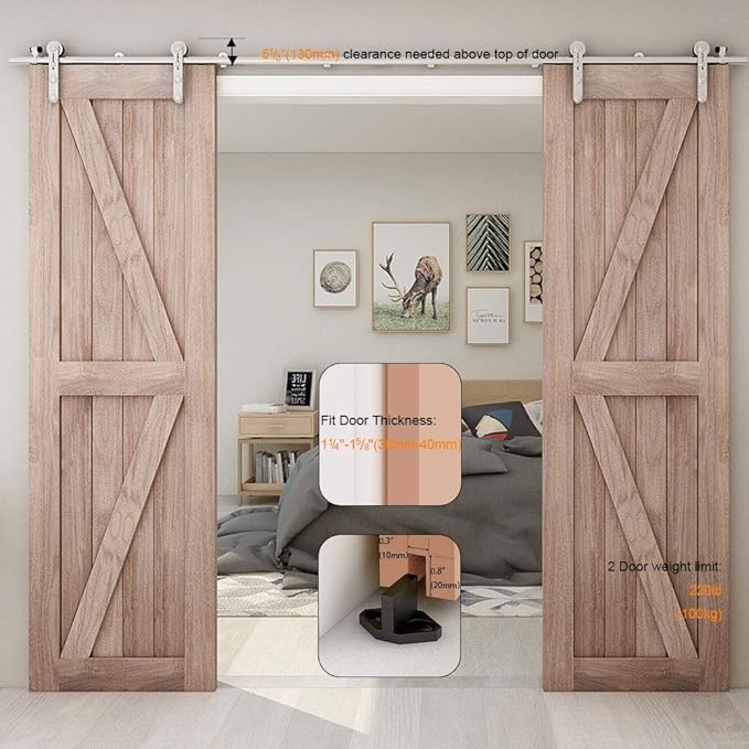 TSMST 6.6FT Sliding Barn Door Hardware Kit, Stainless Steel Heavy Duty Sturdy Barn Door Track for Double Wood Door, Slide Smoothly Quietly (I Style)