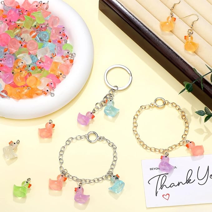 Geelin Luminous Mini Little Resin Ducks Glow in the Dark Miniature Duck Charms Chain Ornament for Jewelry Making DIY