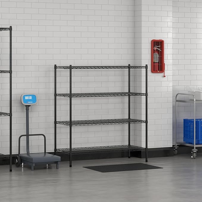 Commercial NSF Listed Black Epoxy Stationary Wire Shelving Kit 21" x 48" x 54", with 4 Shelves Perfect for Warehouse, Walk-in Refrigerator, Freezer, Grocery Store, Restaurant, Dishroom