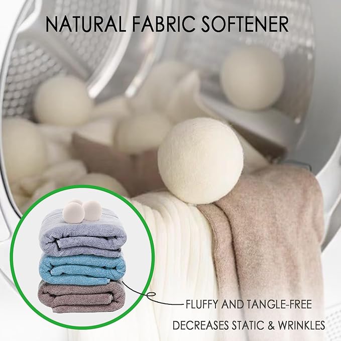 Wool Dryer Balls, 3 Count XL Dryer Lint Balls, Reusable Premium Natural Fabric Softener, Efficiently Add Essential Oils Instead of Dryer Sheets, Laundry Room Organization Essentials