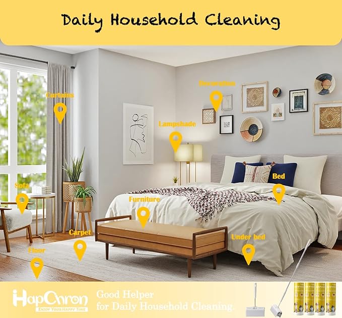 Large Surface Lint Roller with Extendable Long Handle Dust-Proof Cover 6.3'' Wider 240 Sheets, Long Handle Sticky Mop for Cleaning Furniture Carpet Floor Curtains and Pet Hair