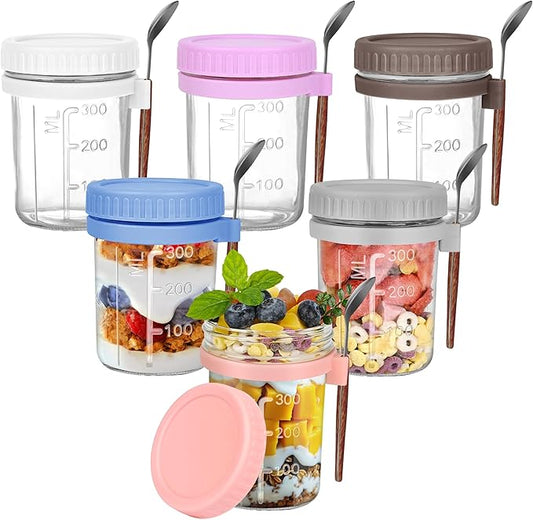 6 Pack Overnight Oats Containers with Lids and Spoons,16oz Mason Overnight Oats Jars for Yogurt,Grains,Fruits,Vegetables,Salads