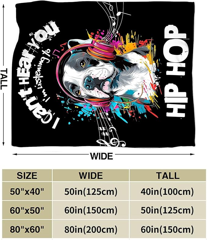 Pit Bull Throw Blanket Ultra Soft Cozy Hip-Hop Music French Bulldog Blanket Fleece Fuzzy Plush Lovers Decor Gifts for Women Girls Adults Couch Sofa 50"x40"