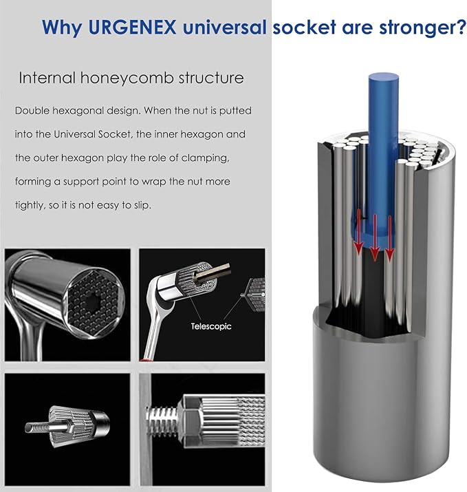 Universal Socket Set (11-32mm 7-19mm) Super Socket for Unscrew Any Bolt Multi-Function Universal Wrench Tool Kit with Power Drill Adapters Gifts for Men, Father/Dad, Husband, DIY Handyman 4PCS