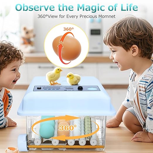 Incubators for Hatching Eggs 16 Egg Automatic Egg Incubator with Temperature Control Humidity Control and Display for Goose Chicken Duck Quail Pigeon Eggs Auto Turner,Light Blue