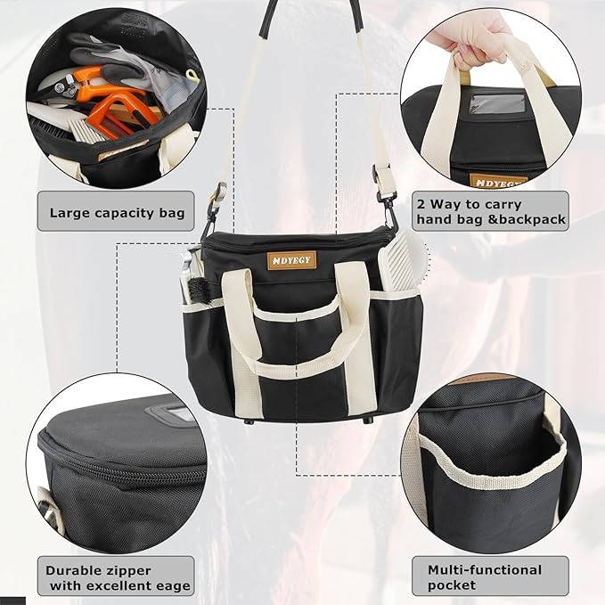 8Pcs Horse Grooming Kit,Horse Brush Set Equine Care Cleaning Kit with Organizer Tote Bag, Tack Room Supplies Set for Grooming and Bathing