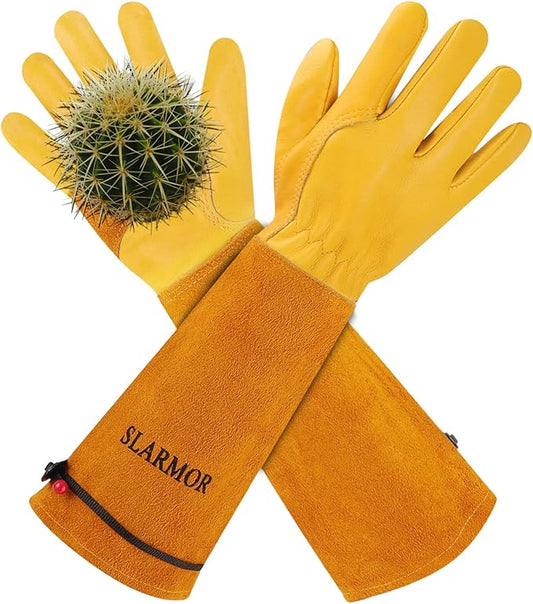 Long Gardening-Gloves Women/Men-Thorn proof Rose Pruning Heavy Duty Gauntlet, Best Garden Gifts for Gardener-L