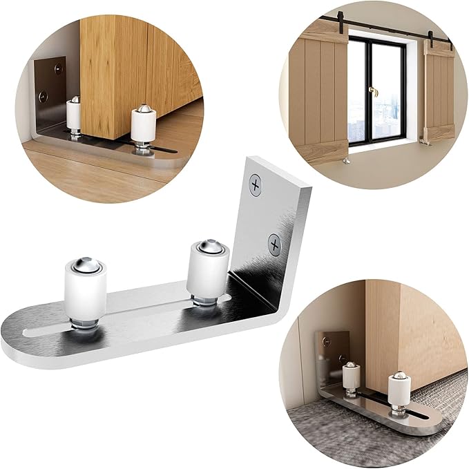 CCJH Barn Door Floor Guide Stainless Steel Adjustable Sliding Door Bottom Guide Ball Bearing Wall Mount- Non-Scratch