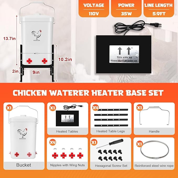 3 Gallon Heated Chicken Waterer for Winter Automatic Chicken Water Heater,Adsjustable Height Anti-Freezing Poultry Watering System，White 9 in x 7.1 inch x 13.7in