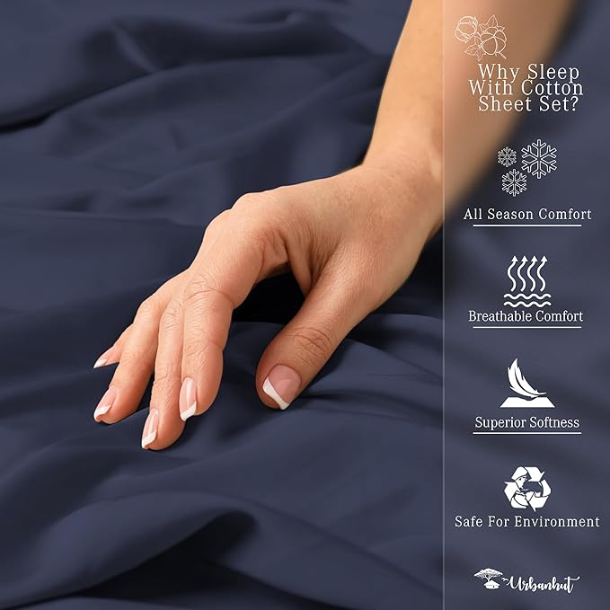 URBANHUT 1000 Thread Count California King Sheet Set Egyptian Cotton, Long Staple Soft & Breathable, 4 Pc Bed Sheet Sets, Luxury Hotel Sateen Sheets Fits 16" Deep Pocket - Navy Blue