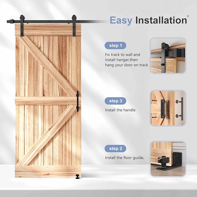 EaseLife 6.6 FT Sliding Barn Door Track and Handle Hardware Kit, Straight Pulley,Slide Smoothly Quietly,Easy Install (6.6FT Track Kit for 36"~40" Wide Single Door)