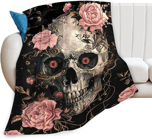 Tijuboni Skull Roses Throw Blanket Skull Gifts for Girls Boys Women Men Kids Adults Soft Flannel Fleece Blanket for Couch Sofa Bed Home Decor 50"x60"