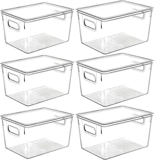 Clear Plastic Storage Bins with Lids, Perfect for Kitchen Organization or Pantry Organization and Storage, Stackable Fridge Organizer Bins, Storage Containers for Organizing, Cabinet Organizers