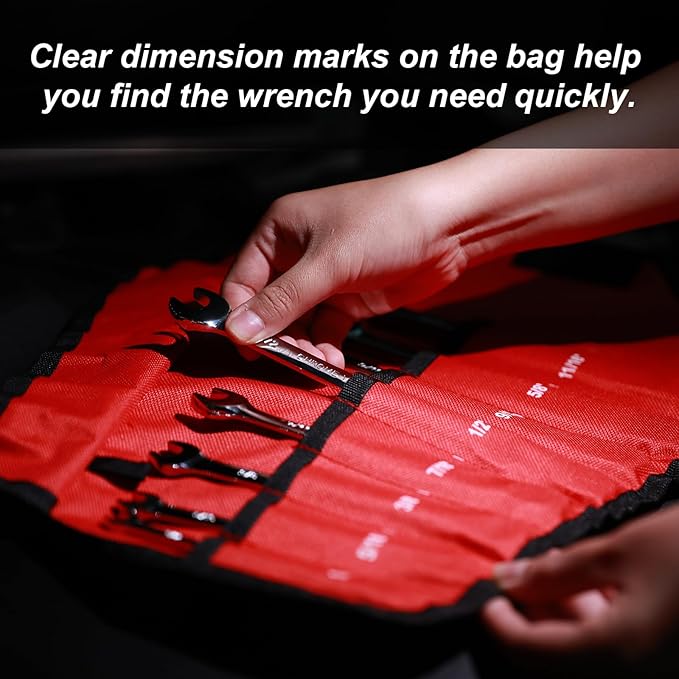 Egofine 8-Piece Ratcheting Wrench Set, Cr-V Steel SAE Wrench Set from 1/4" to 11/16", 72 Teeth Ratchet Wrench, 12 Point Open End & Box End Combination wrench set with Roll Up Pouch