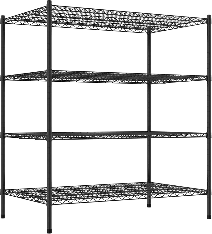 Commercial NSF Listed Black Epoxy Stationary Wire Shelving Kit 30" x 48" x 54", with 4 Shelves Perfect for Warehouse, Walk-in Refrigerator, Freezer, Grocery Store, Restaurant, Dishroom