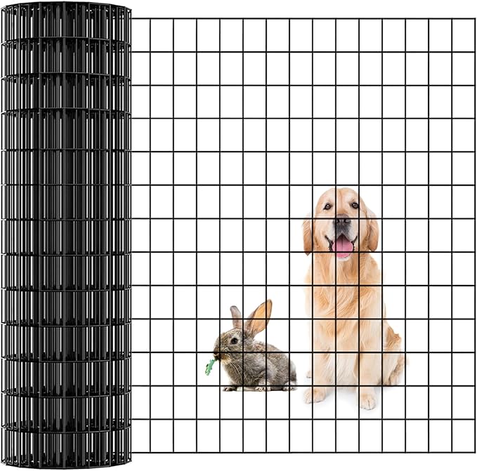 Garden Fence Black PVC Coated Welded Wire Fencing 48 Inch x 100 Foot, 2 Inch x 3 Inch 16GA, Garden Border Fencing Roll Vinyl Coating Metal Wire Mesh for Yard Vegetable Plant Protection Poultry Netting