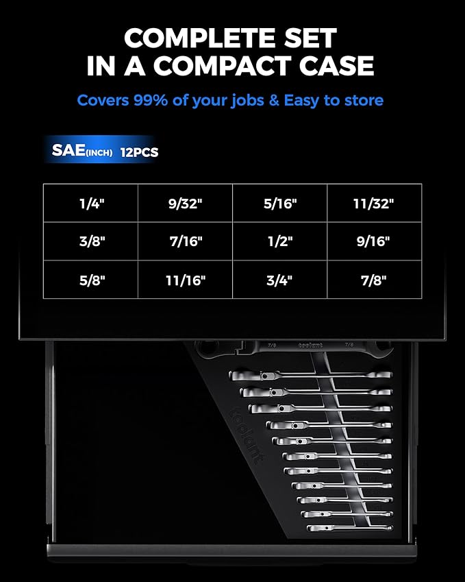 toolant 12pcs SAE Ratcheting Wrench Set, Flex-Head Ratchet Combination Wrench Sets with Switch Design, 1/4"-7/8", 90-Tooth and 4° Swing, 12PCS with Storage Tray