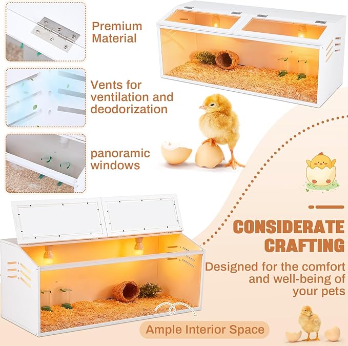 Brooder Box for Chicken Quails Stand Sliding Door, Bulb Set and Feeder, Indoor Chicks Coop Brooder Box Kit, for Ducks, Hamsters, Lizards, Mice, Rat (Table Legs,White,40 x 16 x 16 in)
