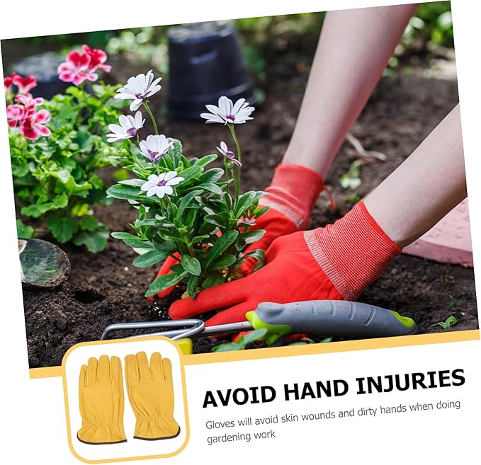 GANAZONO Puncture Resistant Cowhide Garden Gloves for Men Women Work Gloves for Pruning Farm Outdoor Use Non-slip