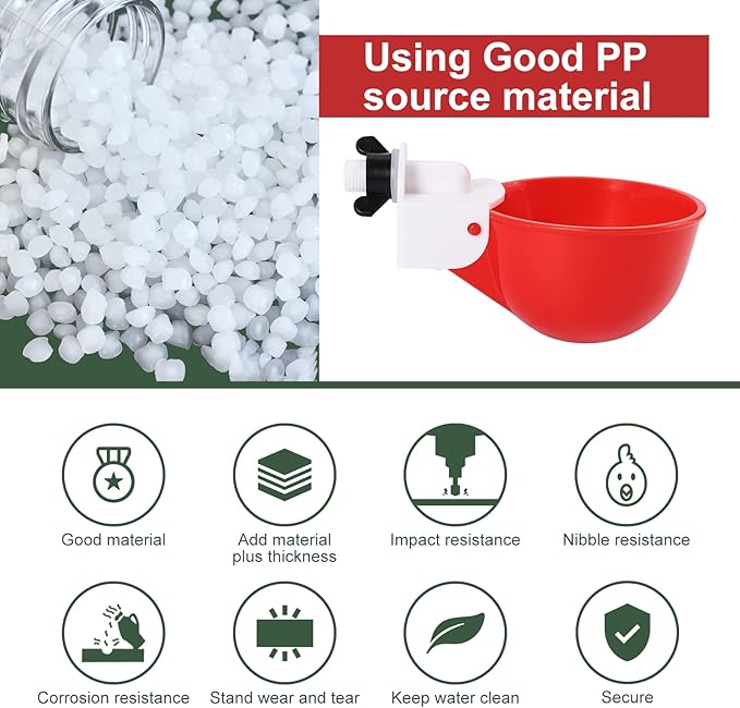 Chicken Waterer Cups (8 Pack/Red) - DIY Automatic Large Chicken Water Feeder for Ducks,Chicks, Turkeys, Quail, Bunny, Bird and Other Various Poultry Dispenser with Matching Drill