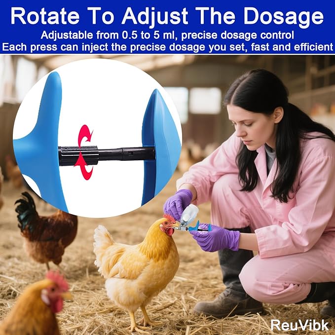5ML Livestock Syringe Gun, Automatic Self Refill Injection Gun Continuous Adjustable Bottle Attachment Livestock Animal Syringe with 10 Needles, for Chicken, Duck, Pig, Sheep, Cow Poultry