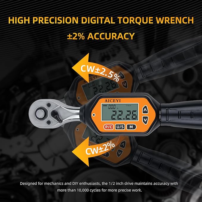 Digital Torque Wrench, 73.7 Ft.lbs/3-100 N.m, 1/2 in Drive Rachet Torque Wrench with Buzzer & LED Indicator Four Units of Measure Torque Wrenches Digital