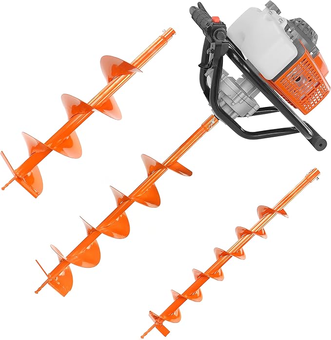 NEOTEC 72CC 2-Stroke Gas Powered Earth Auger Post Fence Hole Digger + 4" 6" 8" Auger Drill Bits, Petrol Drill Borer for Garden & Lawn, Digging