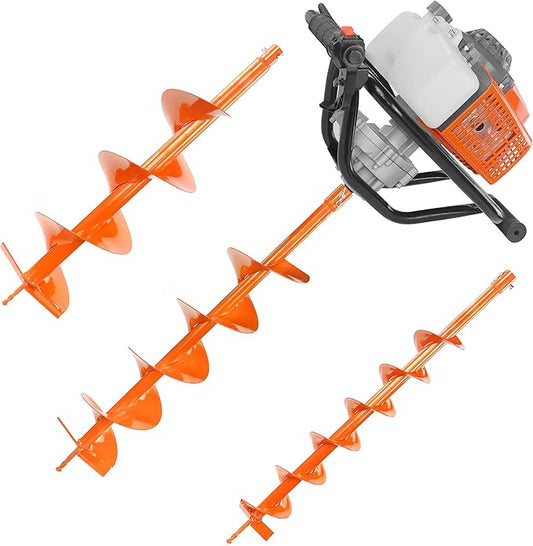 NEOTEC 72CC 2-Stroke Gas Powered Earth Auger Post Fence Hole Digger + 4" 6" 8" Auger Drill Bits, Petrol Drill Borer for Garden & Lawn, Digging
