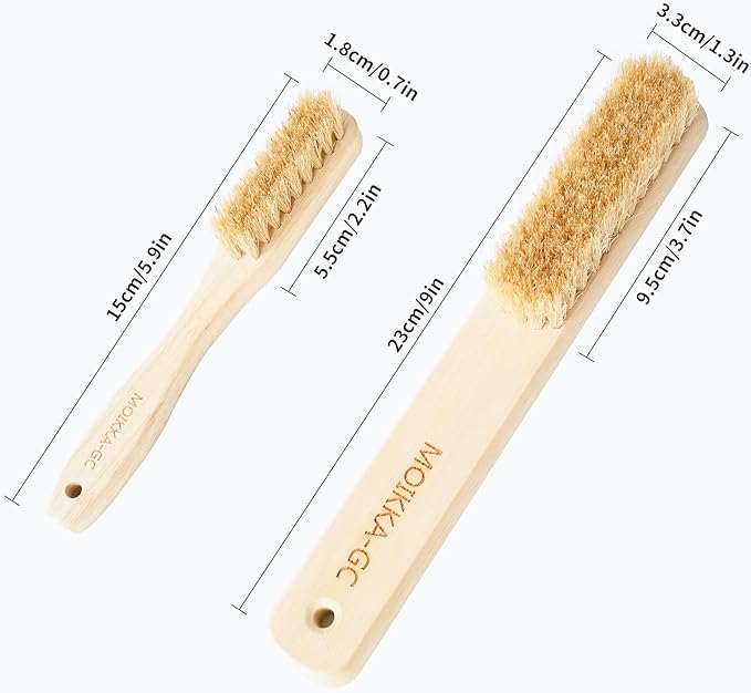 Wood Laundry Stain Brush Set (Large + Small) with Boar Bristles – Tough Stain Remover for Delicates, Cotton, Linens & Shoes, Laundry Scrub Brushes for Clean Fabric