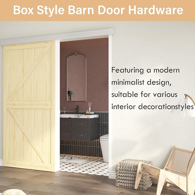 8FT Sliding Barn Door Hardware, Low Clearance Aluminium Alloy Box Rail Hardware for Wooden Barn Door, Interior Barn Door Track, Easy to Install