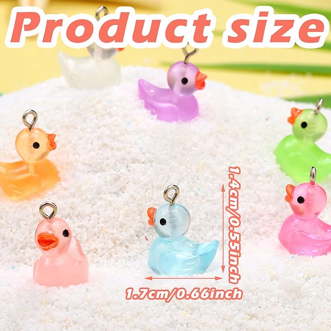 Geelin Luminous Mini Little Resin Ducks Glow in the Dark Miniature Duck Charms Chain Ornament for Jewelry Making DIY