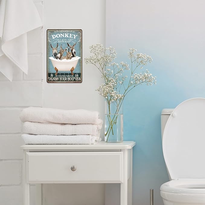 Funny Donkey Bathtub Decor - Donkey Lovers Accessory, Farm Decor Sign, Retro Metal Wall Art, 8x12 Inch