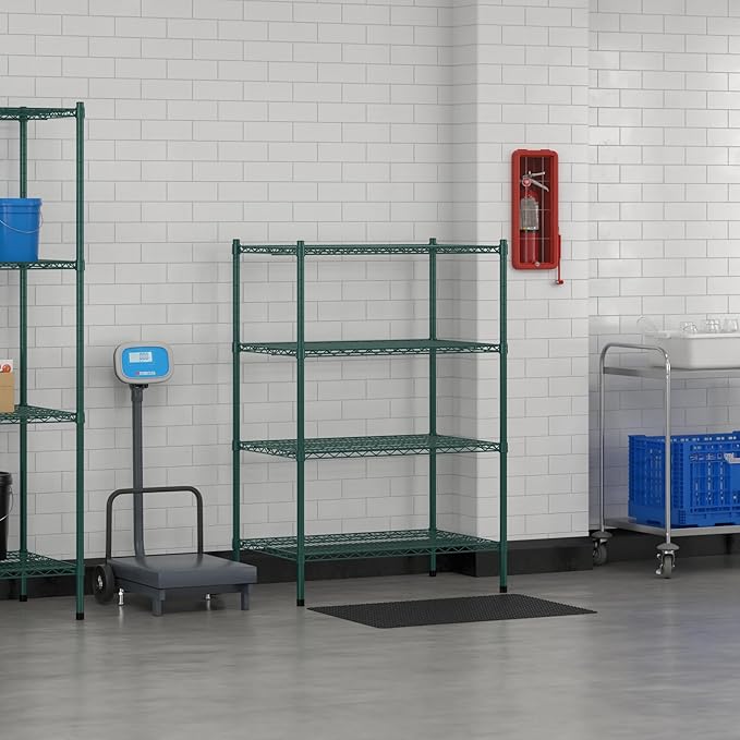 Commercial NSF Listed Green Epoxy Stationary Wire Shelving Kit 24" x 36" x 54", with 4 Shelves Perfect for Warehouse, Walk-in Refrigerator, Freezer, Grocery Store, Restaurant, Dishroom