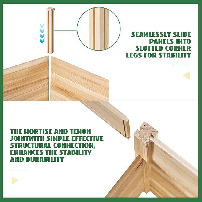 Jocisland H-Shaped Raised Garden Bed, 12x12x2 ft, 180 cu. ft Capacity, Double-Layer Wooden Planter Box for Outdoor Patio Garden