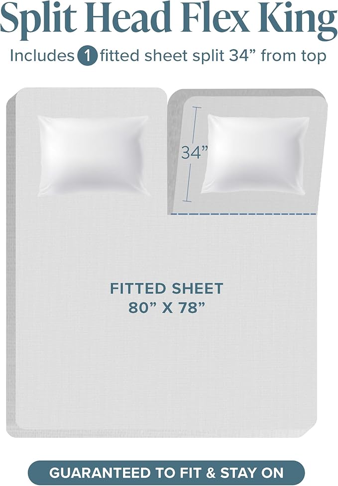 Bare Home Split Head Flex King Sheet Set - 1800 Ultra-Soft Microfiber Bed Sheets - Double Brushed - Deep Pockets - 4 Piece Set - FlexTop King Bedding Sheets (Split Head Flex King, Dark Blue)