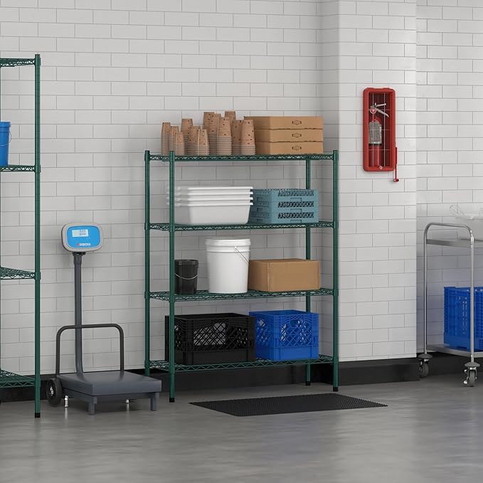 Commercial NSF Listed Green Epoxy Stationary Wire Shelving Kit 14" x 42" x 54", with 4 Shelves Perfect for Warehouse, Walk-in Refrigerator, Freezer, Grocery Store, Restaurant, Dishroom