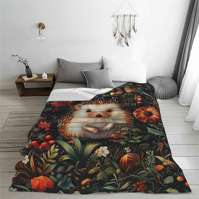 Cute Hedgehog Forest Decor Super Cozy Plush Lightweight Soft Flannel Fleece Jungle Animal Blanket Gifts For Girls Boys Kids Women Men Teenager For Sofa Bed Couch 60"X80"
