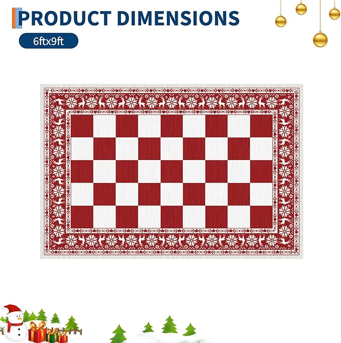 GarveeHome Red 6x9 Area Rugs for Living Room, Washable Rug for Christmas Decor, Indoor Non Slip Carpet, Checkered Soft Low Pile Christmas Rug for Bedroom, Dining Room