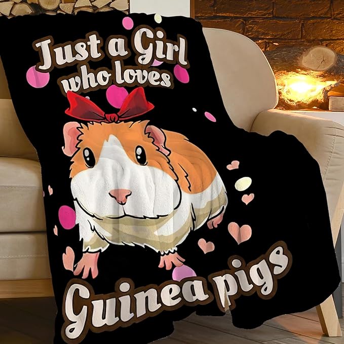 Guinea Pig Throw Blanket - Super Cozy Soft Warm Plush Fluffy Lightweight Fleece Flannel for Just a Girl Who Loves Guinea Pigs - Gifts for Kids Adults 60"X50"