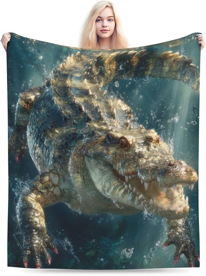 Crocodile Throw Blanket Alligator Blankets Aviation Traver Fleece Plush Super Soft Cozy Warm Lightweight Animal Decor Gifts for Boys Girls Kids Adults Men Women 40" x 50"