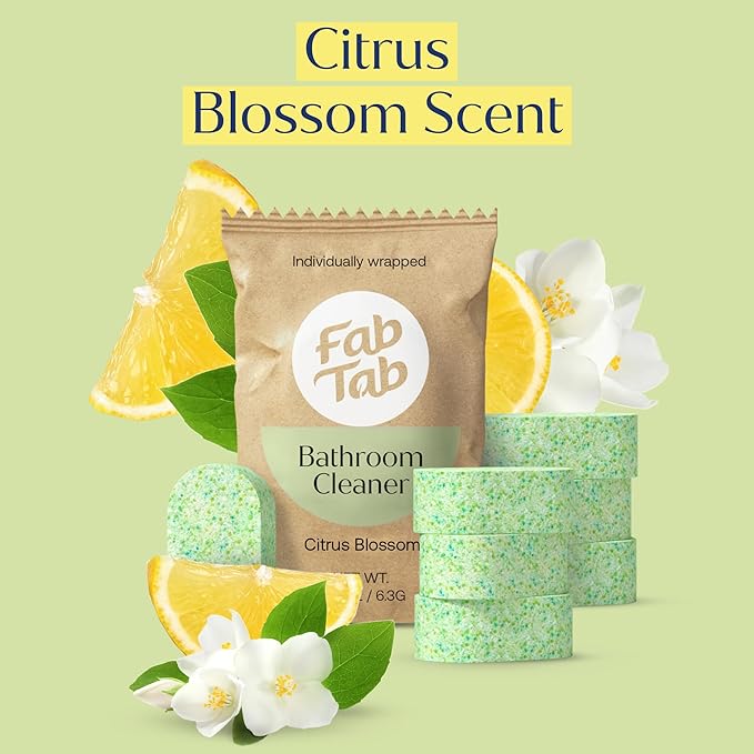 Fab Tab Bathroom Cleaner, Eco-Conscious Cleaning Tablets for Sparkling Bathrooms, Powerful Grime Remover, Citrus Scent, No Harmful Chemicals, Economical Refills - 8 Tablets (bottle not included)